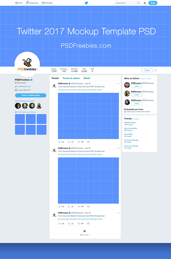Modèle de maquette de page Twitter gratuit 2017 PSD