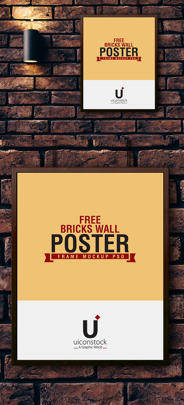 Maquette de cadre d'affiche de mur de briques gratuite PSD