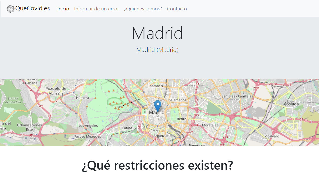 QueCovid.es, connaît les restrictions du COVID-19 dans n'importe quelle région d'Espagne