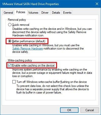 Activer la mise en cache d'écriture sur disque sous Windows 10