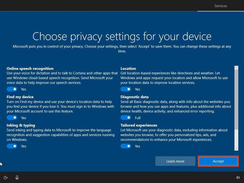 Windows 10 sélectionnez les paramètres de confidentialité