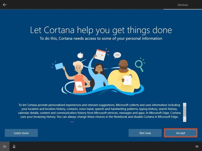 Windows 10 OOBE activer Cortana