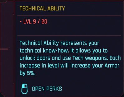 Détails des capacités techniques des attributs Cyberpunk 2077
