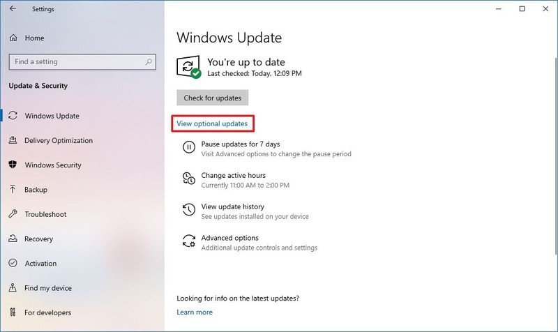 Option de mises à jour facultatives de Windows 10 pour les pilotes