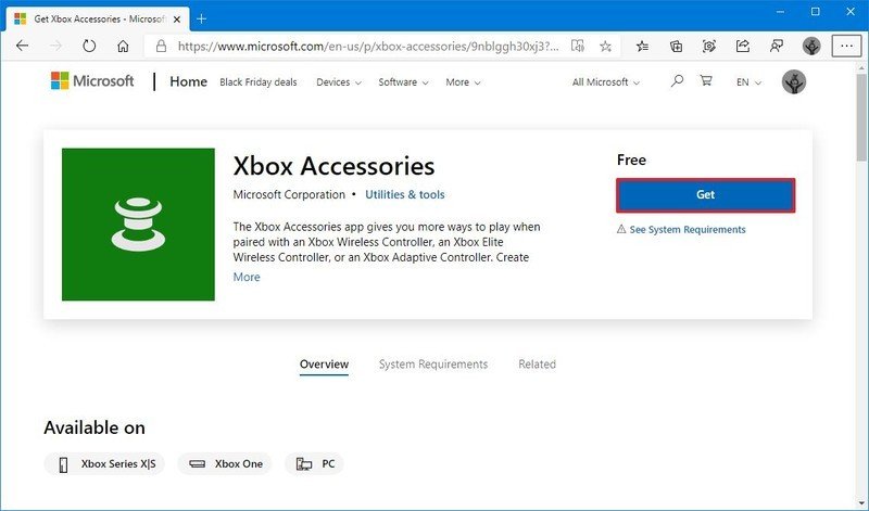 Téléchargement de l'application Accessoires Xbox