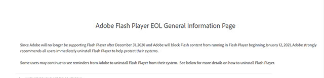 Message d'Adobe Flash Player