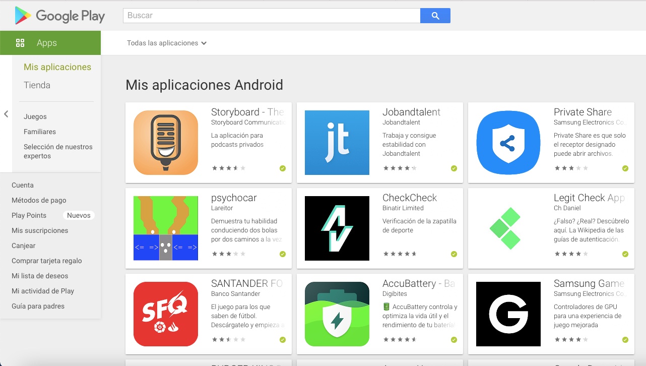 Section des applications Google Play