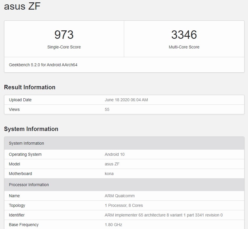 ASUS Zenfone 7 résultats sur Geekbench.