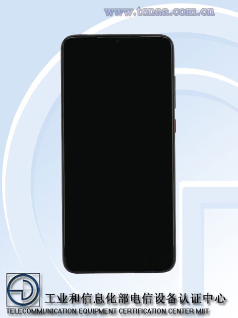 Image officielle TENAA de l'avant du Xiaomi Mi 9S avec connectivité 5G.