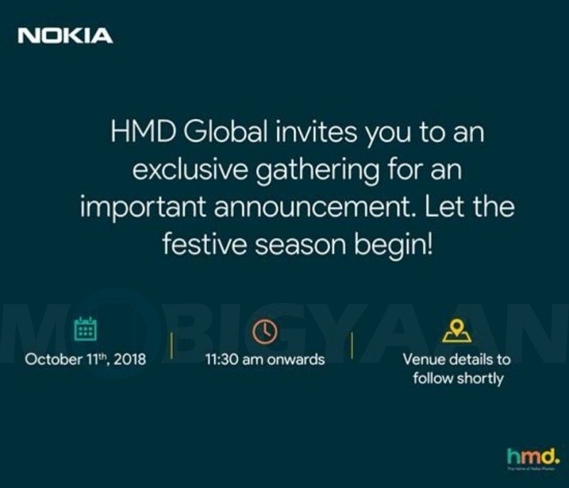 Invitation de HMD Global à l'événement à Londres qui aura lieu le 11 octobre.