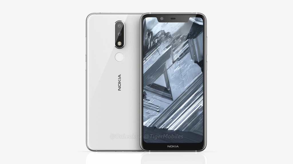 Fuite de rendu du design avant et arrière supposé gris clair du Nokia 5.1 Plus. 