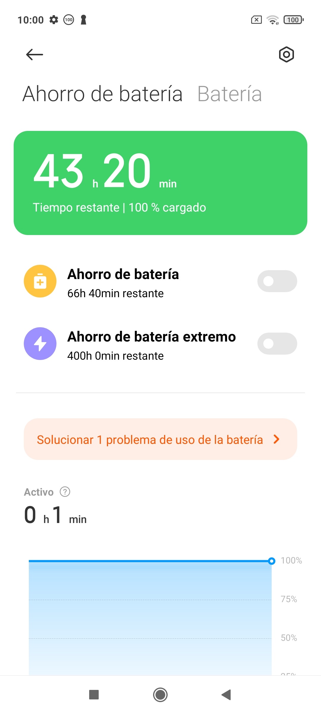 Options de batterie dans les paramètres du POCO M3 Pro