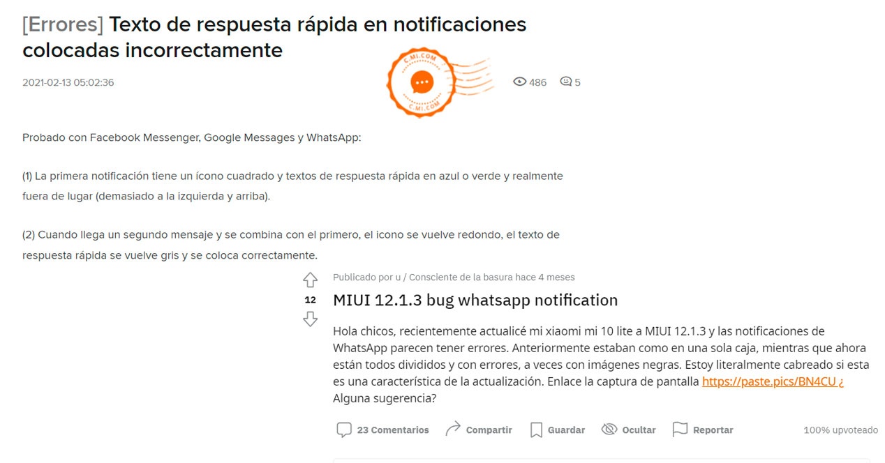 problème forum notifications miui 12