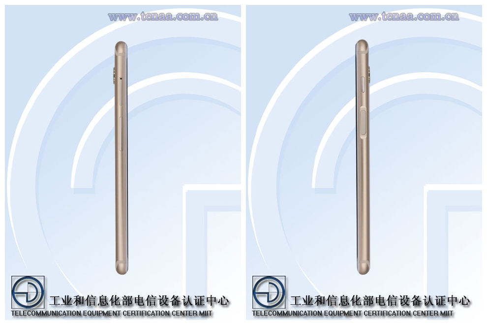 Rendu officiel TENAA montrant les deux bords latéraux du Meizu M6S.