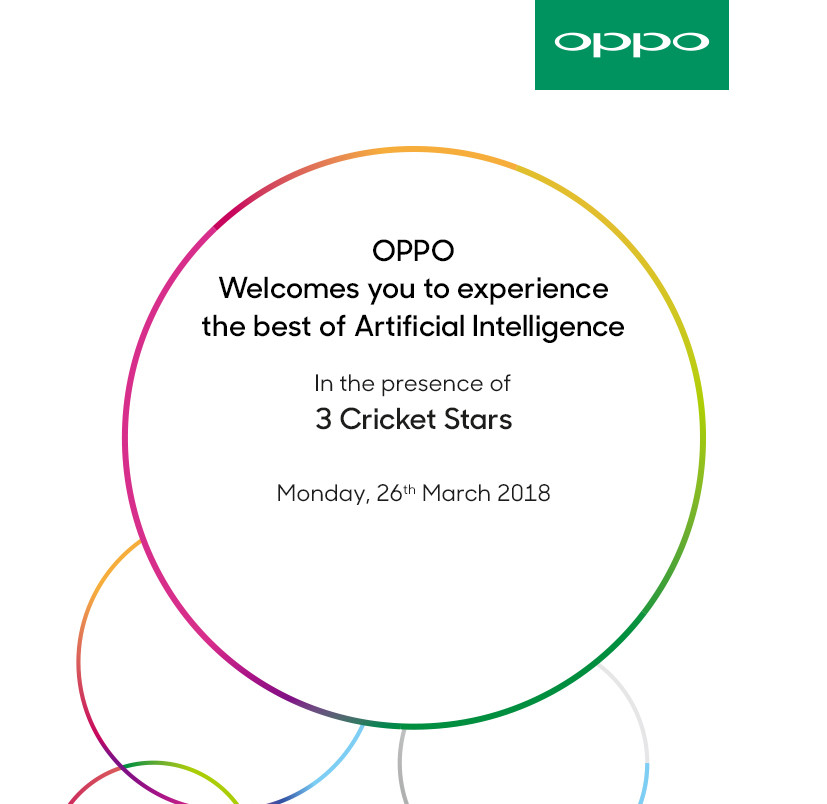 Invitation officielle à l'événement de présentation d'OPPO F7 en Inde le 26 mars. 