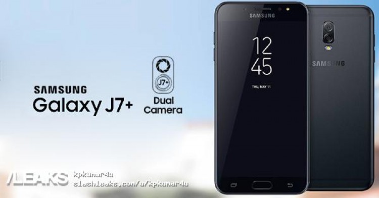 Rendu du Samsung Galaxy J7+ noir divulgué par Slashleaks. 