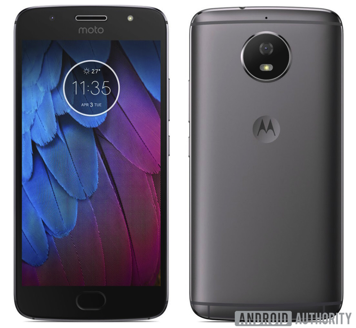 Appuyez sur le rendu du Motorola Moto G5S gris foncé. 
