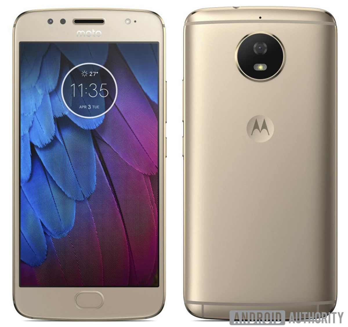 Rendus de presse du Motorola Moto G5S doré. 