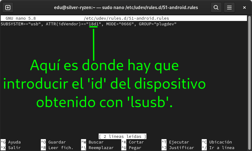 Ajout de l'identifiant d'appareil Android à la règle udev sous Linux