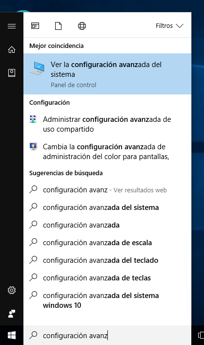 Paramètres système avancés de Windows 10