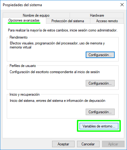 Variables d'environnement Windows 10