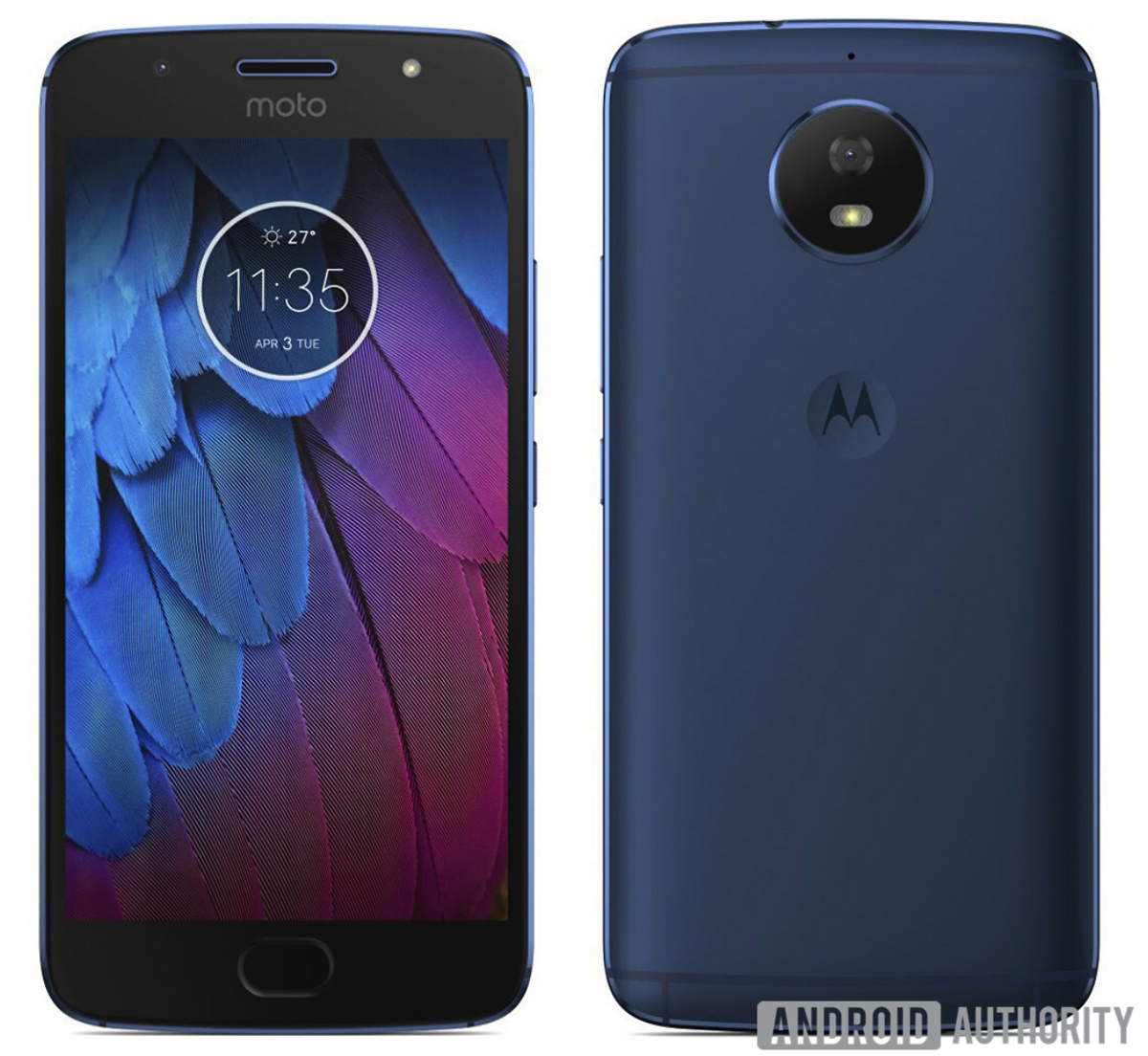 Appuyez sur le rendu du Motorola Moto G5S bleu foncé mat.