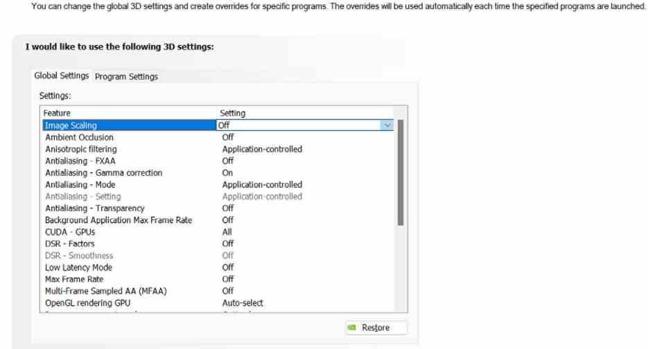 Panneau de configuration de mise à l'échelle d'image NVIDIA NVIDIA