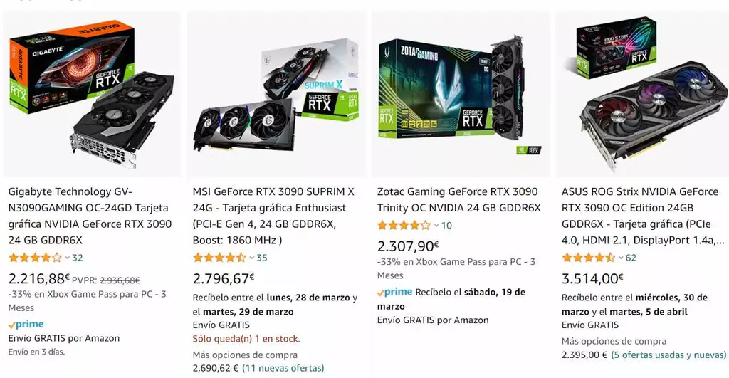 RTX 3090 Prix mars 2022