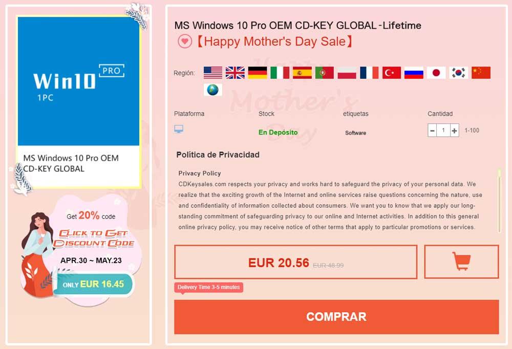 Licence Windows 10 Pro pour la fête des mères