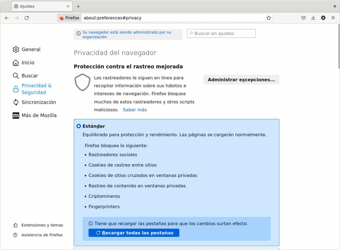 Configuration des trackers dans Firefox